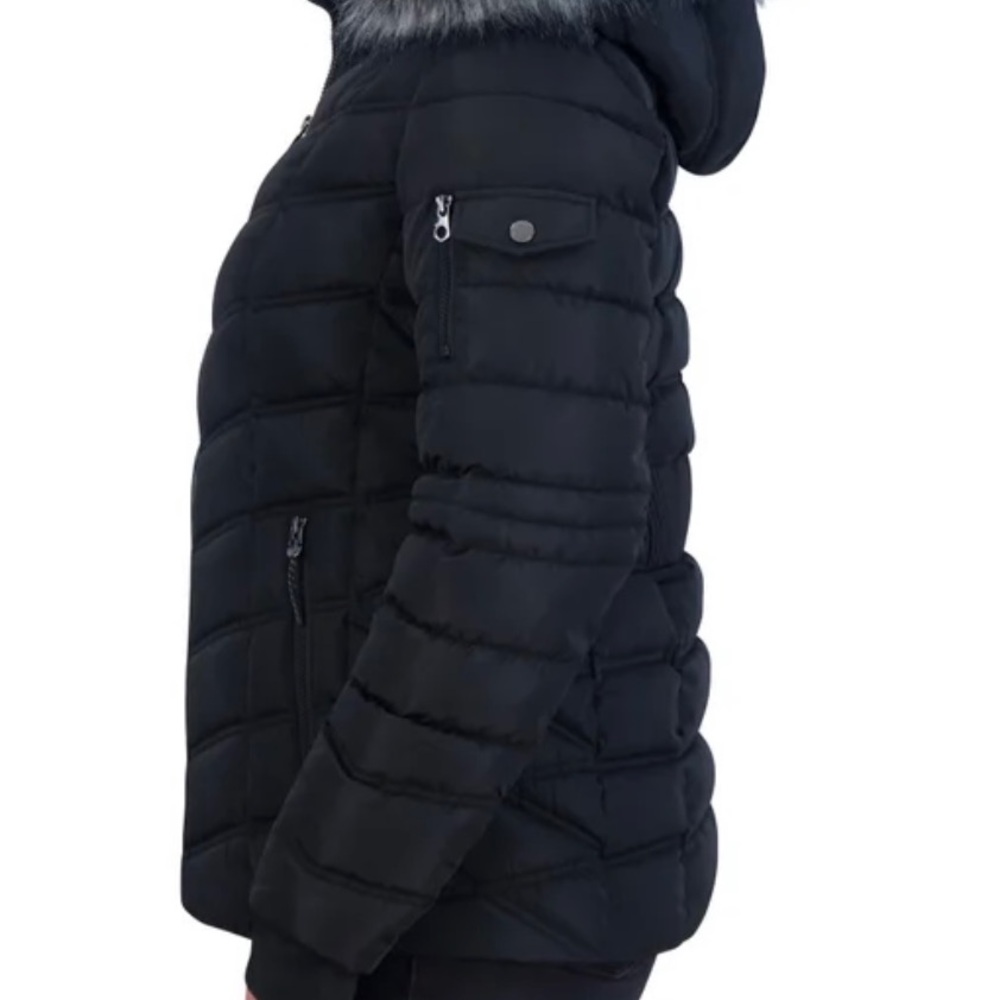 ❤️New Nautica Ladies Puffer with Faux Fur Hood BLACK color Size M - Picture 2 of 8